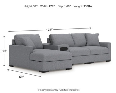 Omaha by Ashley 4-Piece Sectional with Chaise and Audio Console