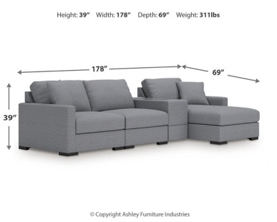 Omaha by Ashley 4-Piece Sectional with Chaise and Storage Console