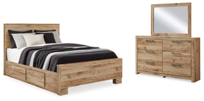 Hyanna Queen Panel Bed with 2 Side Storage, Dresser and Mirror