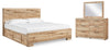 Hyanna King Panel Bed with 2 Side Storage, Dresser and Mirror