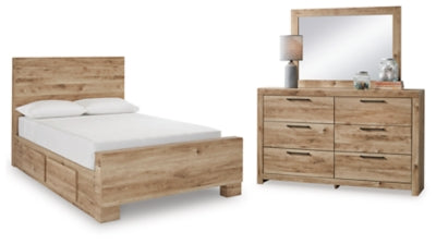 Hyanna Full Panel Bed with 1 Side Storage, Dresser and Mirror