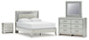 Zyniden Queen Upholstered Panel Bed, Dresser, Mirror and Nightstand