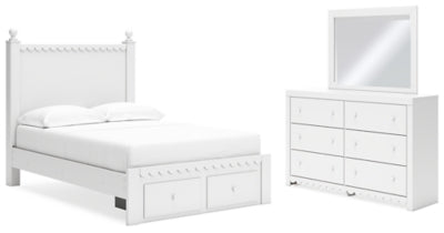 Molviney Full Panel Storage Bed, Dresser and Mirror