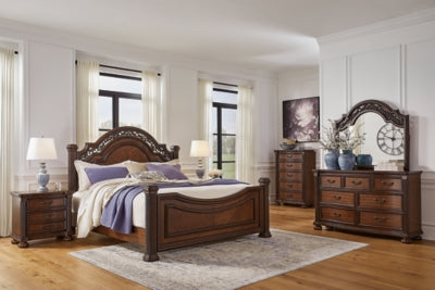 Lavinton King Poster Bed, Dresser, Mirror, Chest and 2 Nightstands